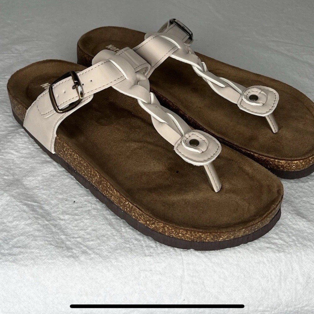 Northside Cream and Brown Sandals with Contoured Footbed